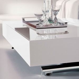 Mesa transformable Box de Ozzio design. Mesa auxiliar de marmol y cristal