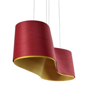 Lámpara suspensión New Wave de Luzifer. Moderna y de trazos fluidos, que entrelazan dos chapas de madera.